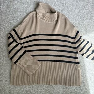 Striped Beige and Black Turtleneck Sweater